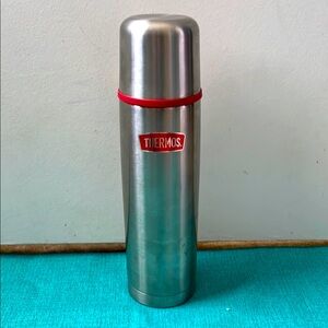 Thermos Stainless Steel Bottle with Red Accent